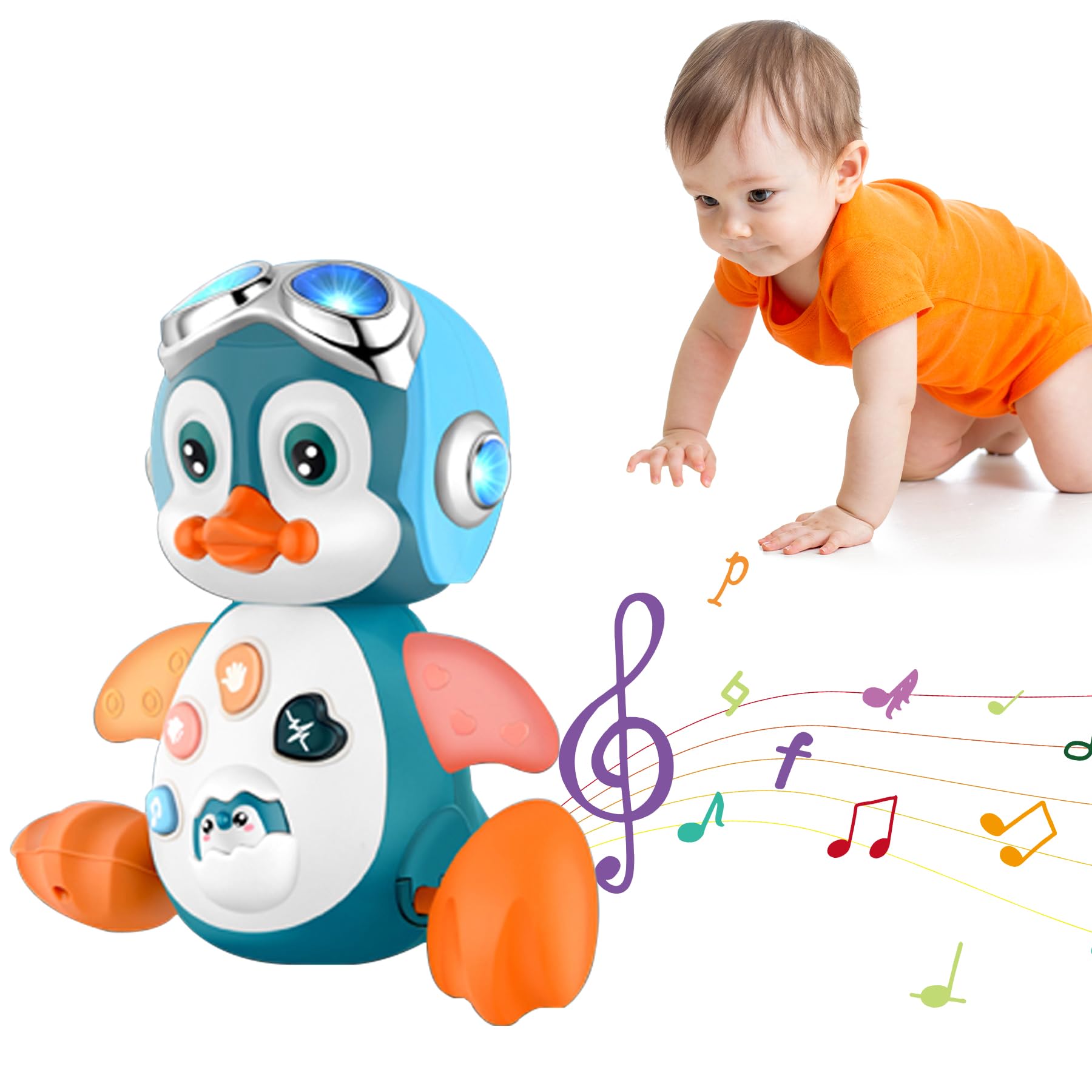 Interactive LED Baby Musical Toy - Crawling Penguin for Infants 0-18 Months | Tummy Time, Music Learning & Crawl Development Toy | Perfect Gift for Boys & Girls | Use for Playtime, Sensory Stimulation & Early Learning