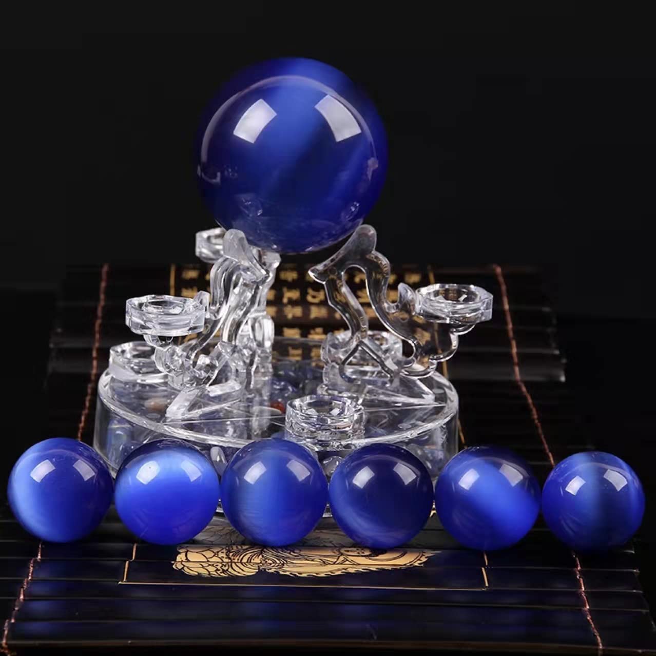 2 Inches Royal Blue Artificial Tiger Eye Crystal Baoding Balls - Chinese Meditation & Stress Relief Health Balls for Hand Therapy, Finger Exercise & Wrist Pain Relief - Includes Carry Pouch & Gift Box - Perfect for Office, Yoga & Mindfulness Practice