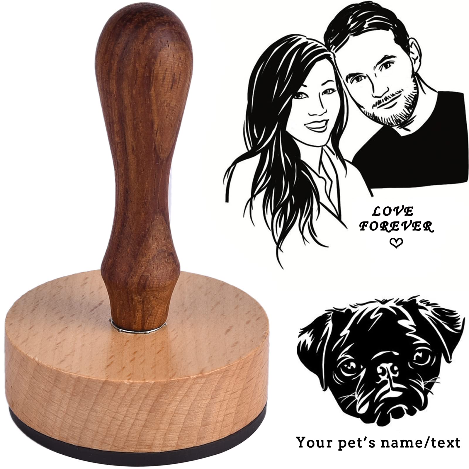 Custom Personalized Portrait Stamp - Wooden Rubber Stamp with Photo for Couples, Friends, Family & Pets - Perfect for Wedding Invitations, Gift Wrapping & DIY Crafts