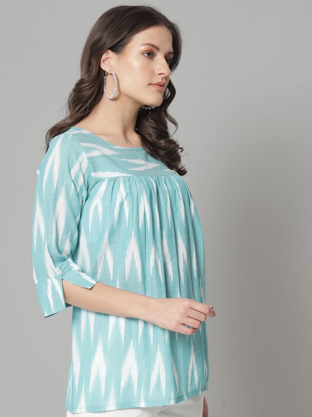 Stylish Cotton Ikat Print Loose Fit Top for Women - Comfortable Green Boho Blouse | Perfect for Casual Wear, Summer Outfits & Beach Vacations