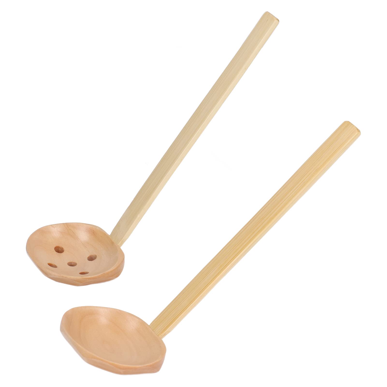 Premium Wooden Cooking Spoon Set of 2 - Natural Wood Kitchen Utensils for Stirring, Mixing & Serving - Ideal for Japanese, Korean & Asian Cuisine - Perfect for Soups, Stews & Salad Tossing