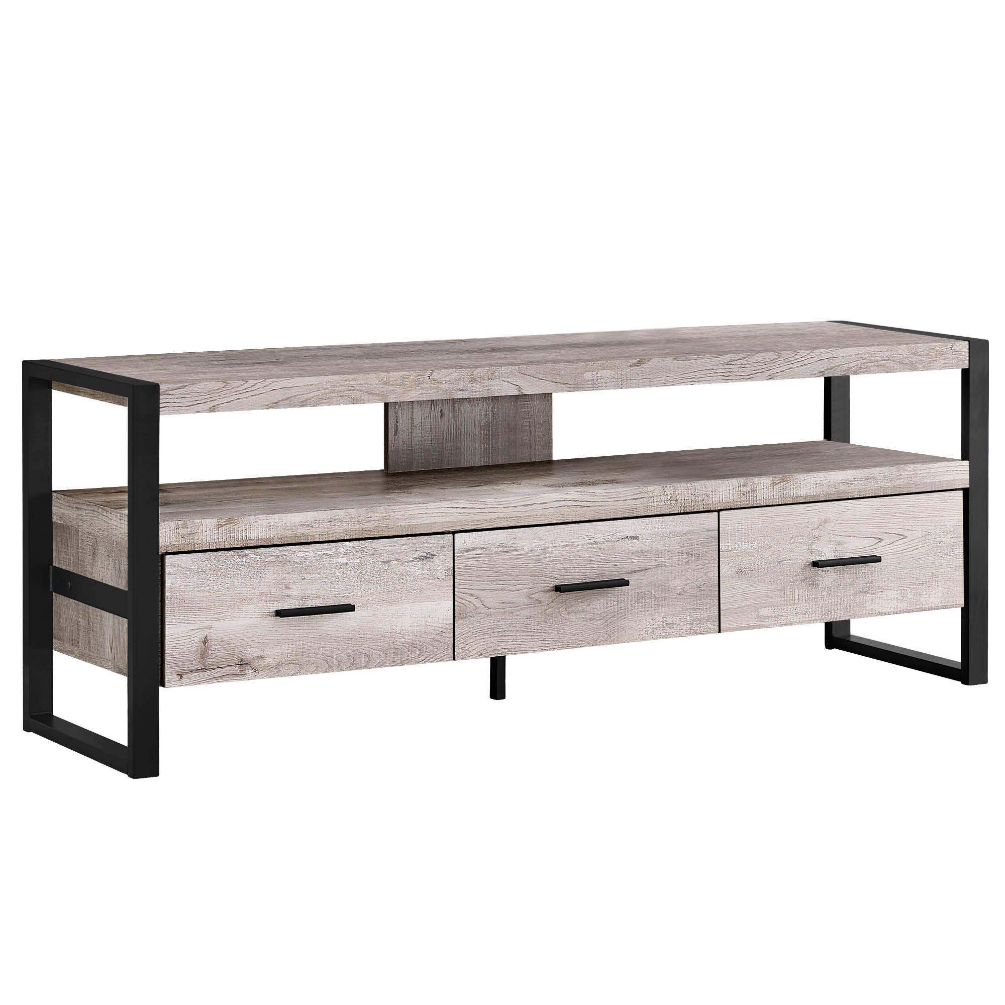Offex 60 Inch Modern TV Stand with 3 Storage Drawers - Reclaimed Wood Look in Taupe - Perfect for Living Room, Bedroom & Home Theater Setup