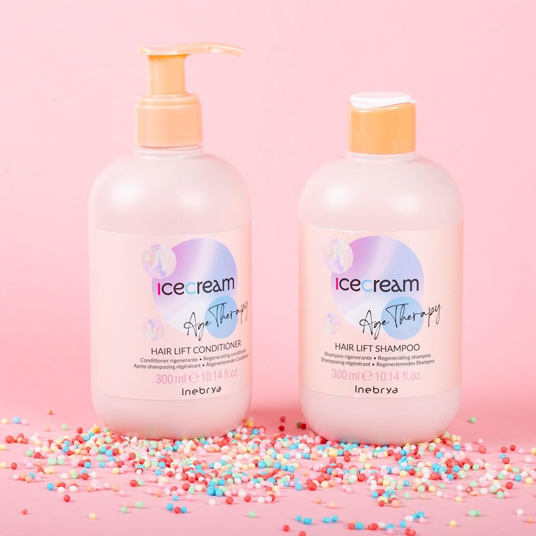 Inebrya Ice Cream Age Therapy Hair Lift Duo: Shampoo & Conditioner Set for Mature & Treated Hair | 300ml x 2 | Anti-Aging Hair Care for Dry, Damaged Hair | Perfect for Salon-Quality Treatment at Home