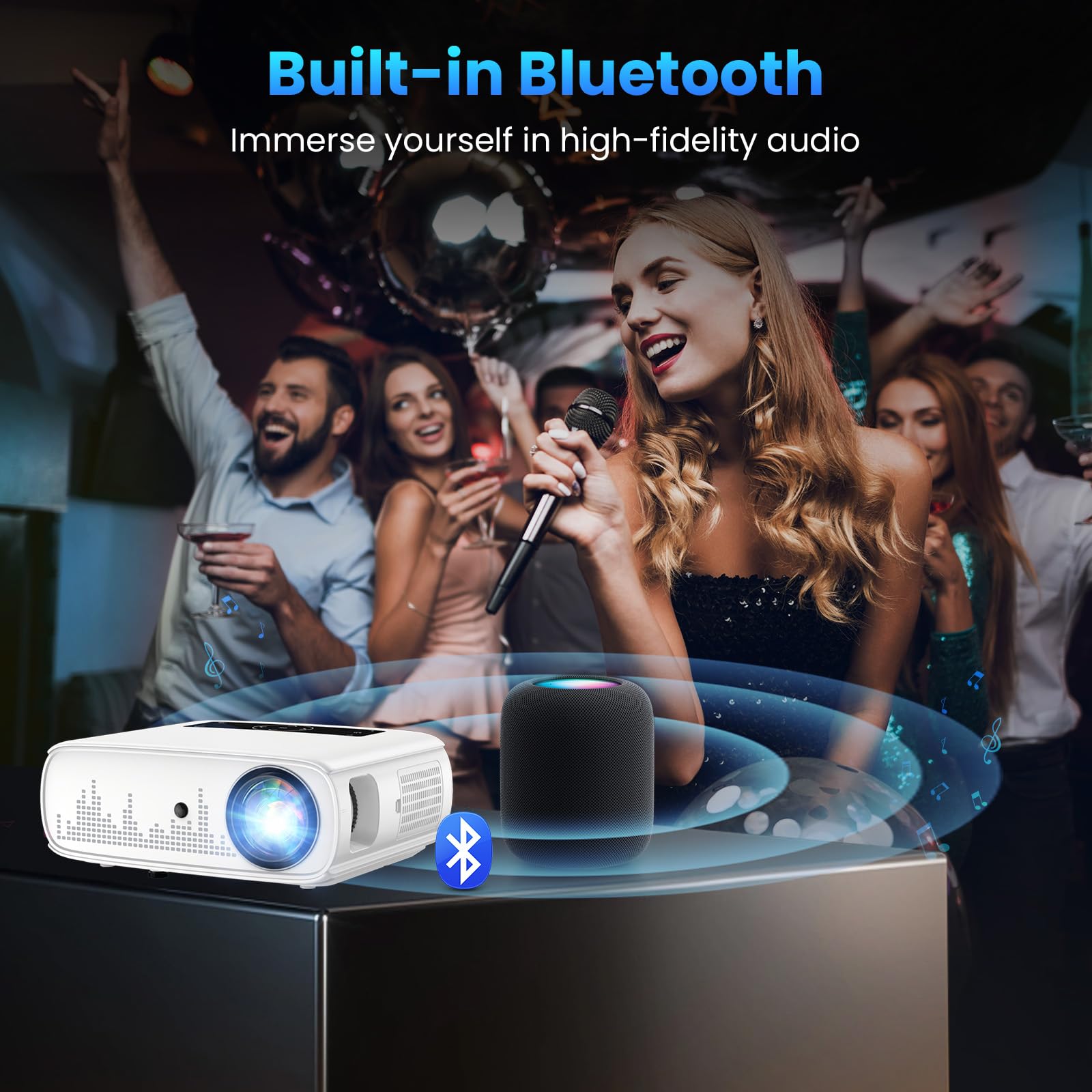 GROVIEW 15000lux 490ANSI 1080P WiFi Bluetooth Projector - 4K Supported 300