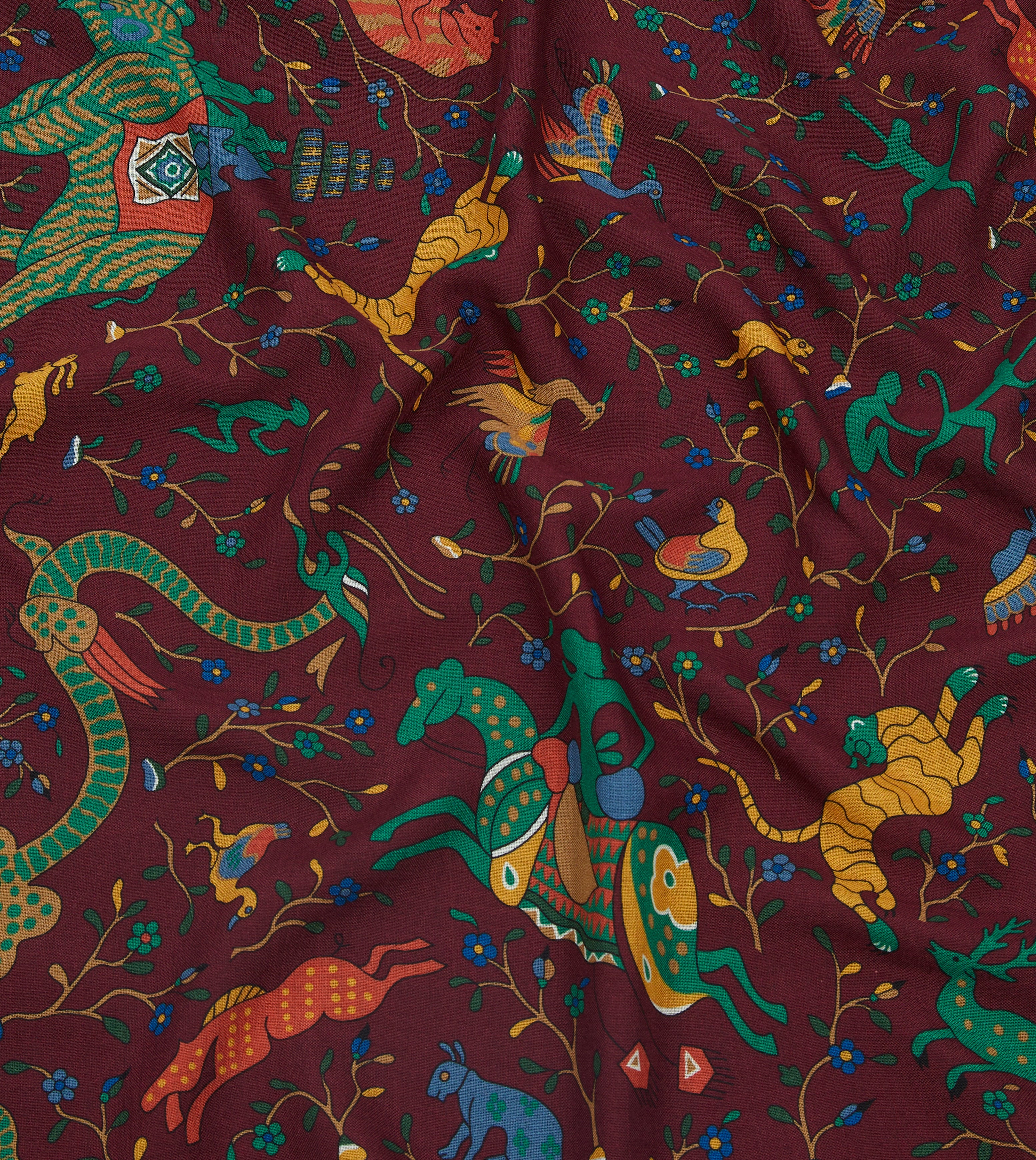 Stylish Red Mythical Animals Print Wool Silk Bandana Scarf - Fashionable Unisex Accessory for Outdoor Adventures, Travel, and Casual Wear