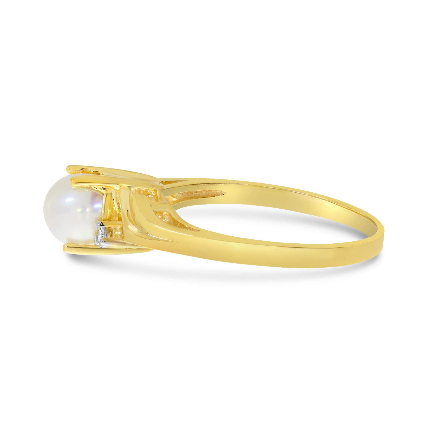 10K Yellow Gold Freshwater Cultured Pearl and Diamond Ring for Women - Elegant Bridal Jewelry, Anniversary Gift, Valentine's Day Present