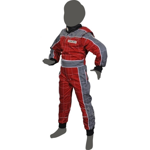 Junior Racing Suit for Kids - Red & Grey - Lightweight & Breathable for Karting, Motocross & Track Racing