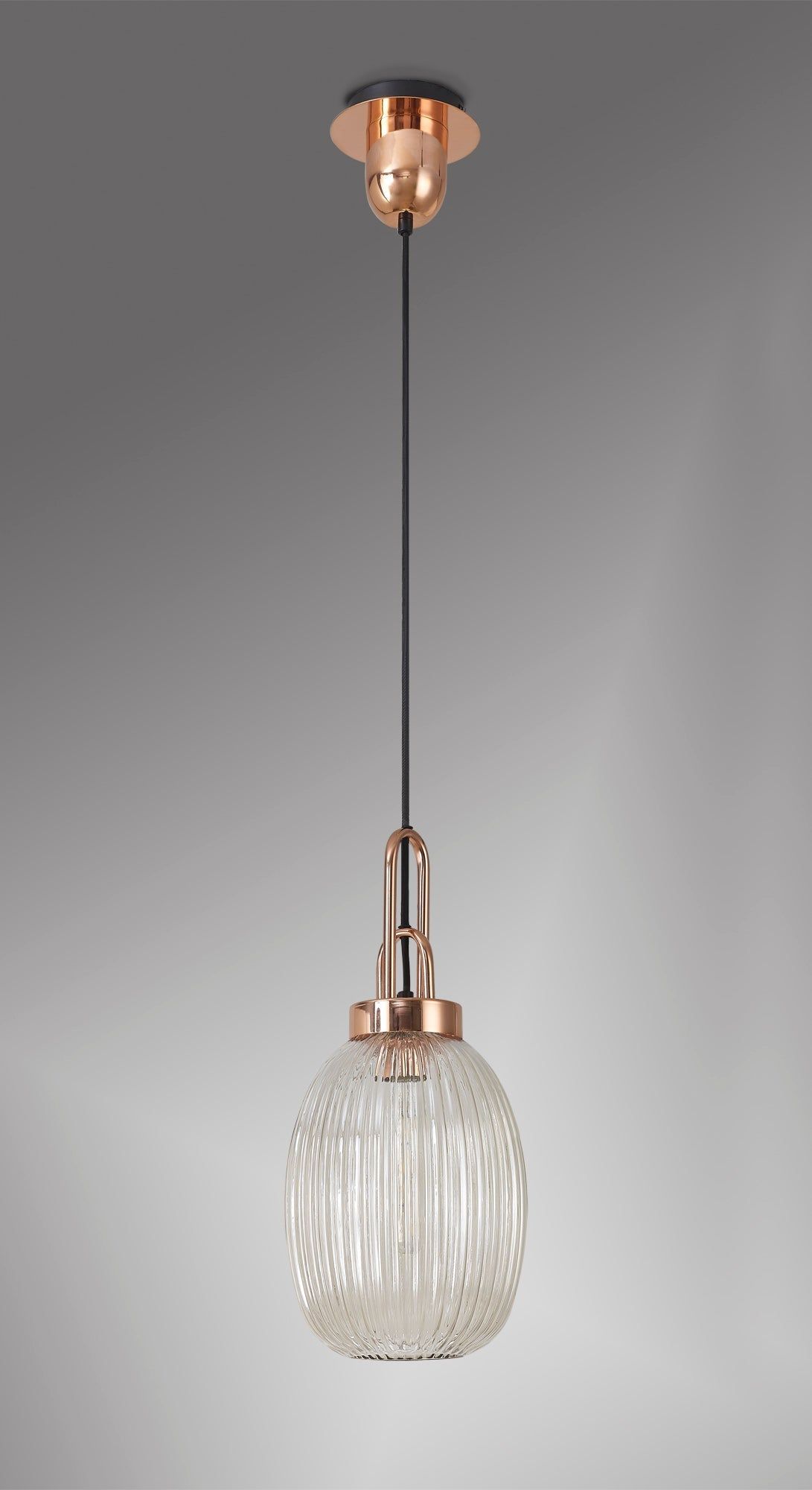 Cadiz 1-Light Pendant Light Fixture with 20cm Almond Ribbed Glass Shade, E27 Socket, IP20 Rated - Perfect for Kitchen Island, Dining Room, or Bedroom Lighting