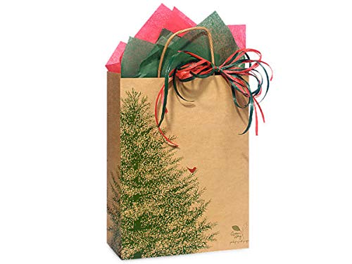 Eco-Friendly Christmas Gift Bags Bulk Pack - 250 Recycled Evergreen Paper Bags 8x4.75x10.25 Inches for Holiday Wrapping, Party Favors & Festive Packaging