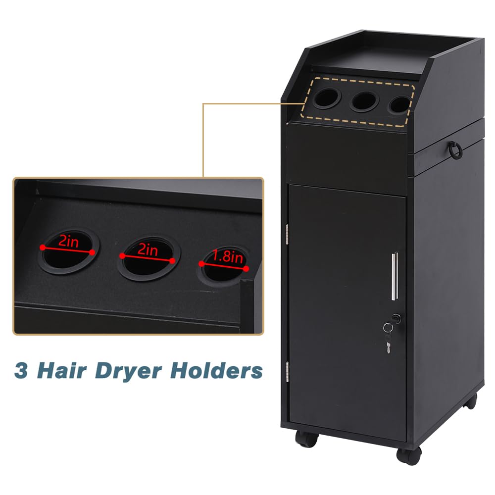 BELIFEGLORY Salon Trolley Cart with 4 Storage Trays, Hair Dryer Holder & Lockable Wheels - Space Saving Beauty Station for Salon, Spa, Barber Shop & Home Use