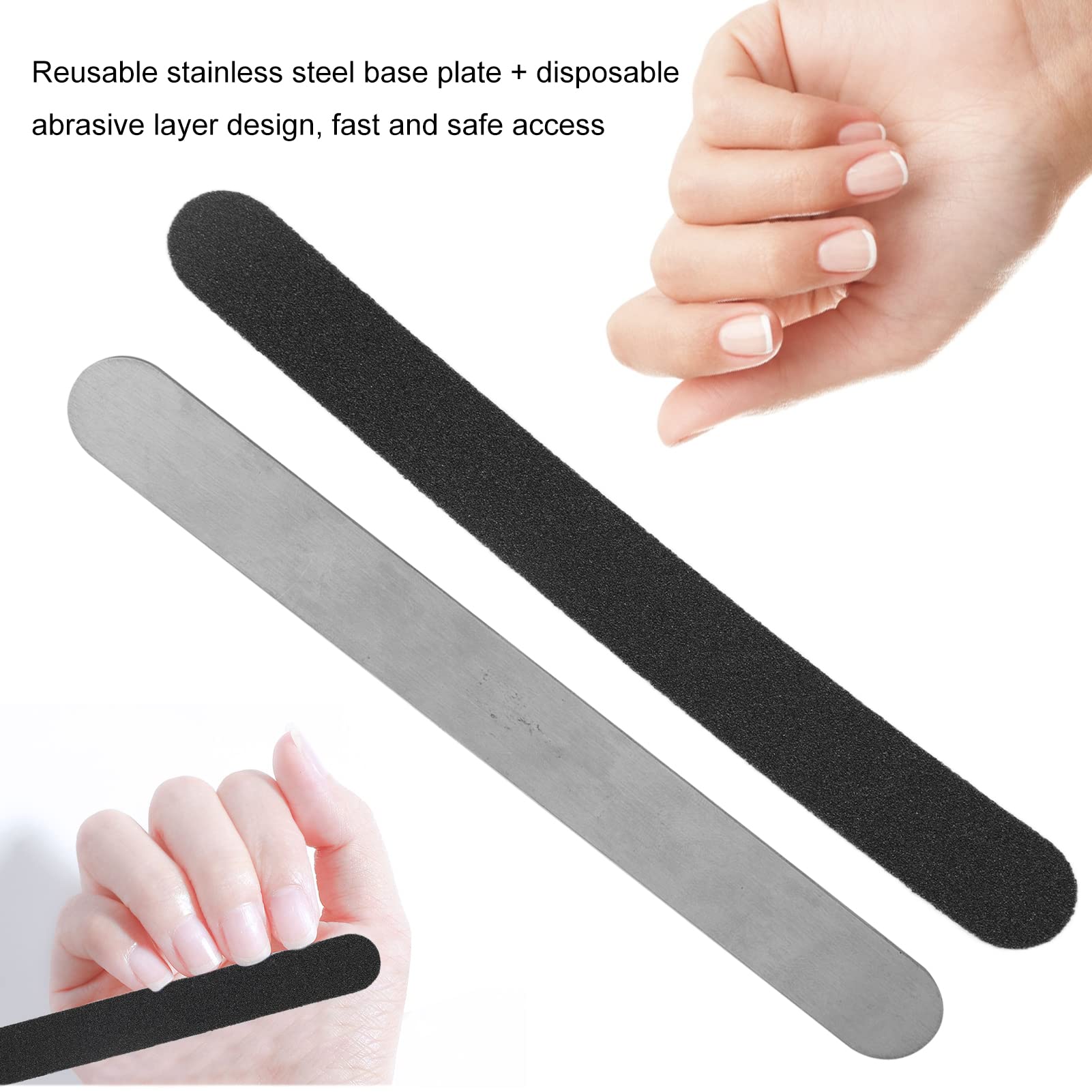 100 Pcs Nail File Strips with Steel Base for Acrylic Nails - Salon & Home Use