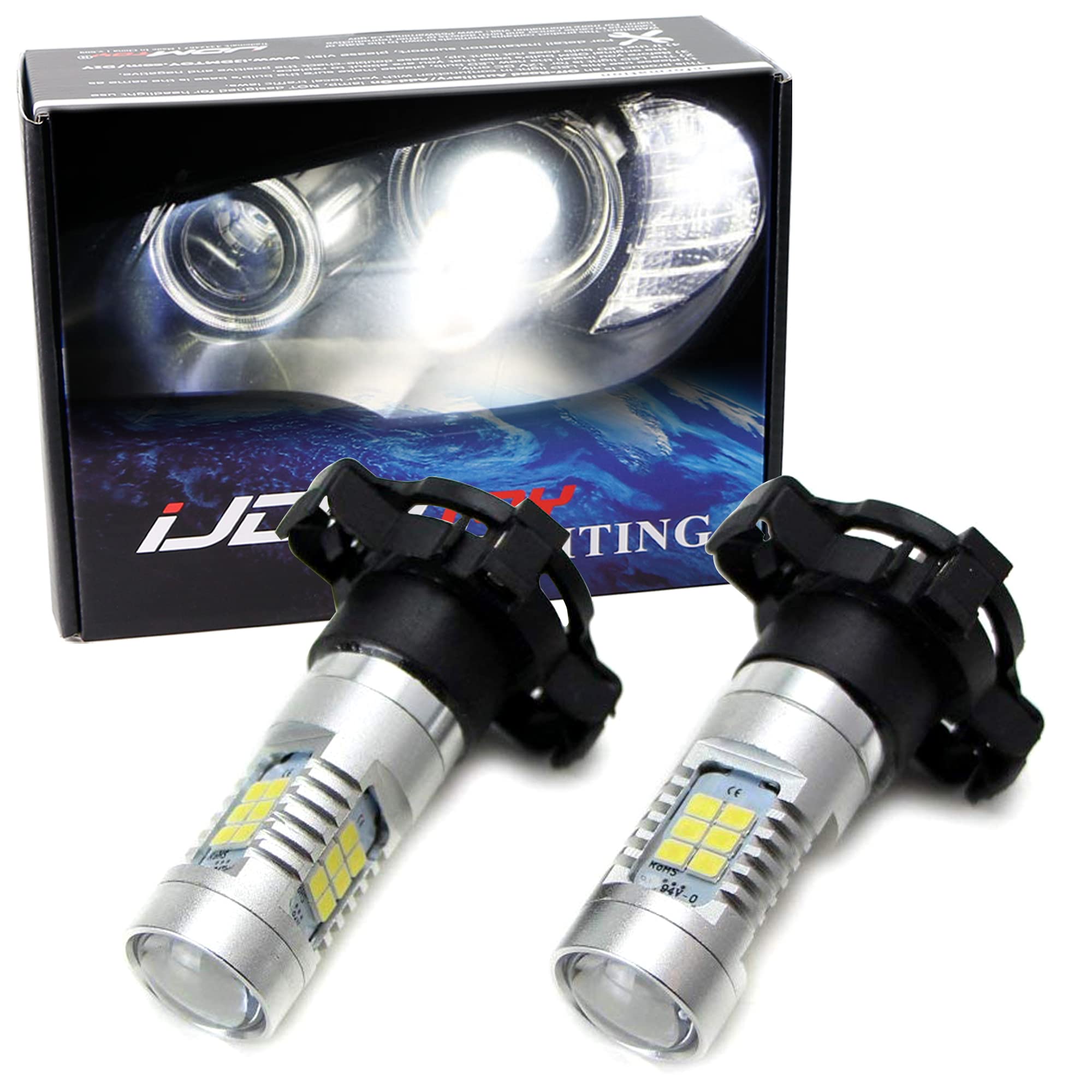 iJDMTOY Canbus Error Free 21-SMD PY24W LED Bulbs - Xenon White Turn Signal Lights Compatible with Audi, BMW, Mercedes, Land Rover (12190/12274) - Perfect for Front Headlight Upgrades & Enhanced Visibility