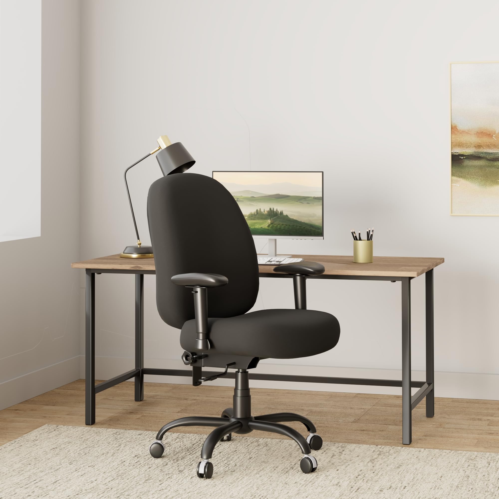 Flash Furniture HERCULES Series Big & Tall 400 lb. Capacity Black Fabric Executive Ergonomic Office Chair with Adjustable Backrest & Armrests - Perfect for Home Office, Gaming & Professional Workspaces
