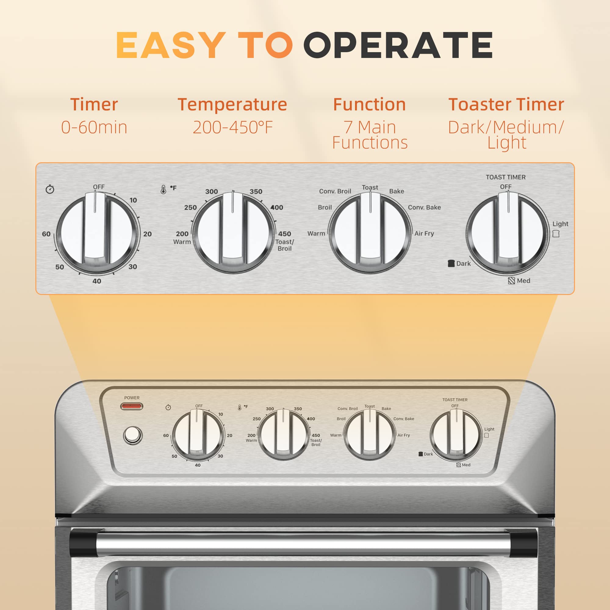 HOMCOM 21QT 7-in-1 Air Fryer Toaster Oven with Convection - 1800W Stainless Steel Countertop Oven for Baking, Broiling, Toasting & Air Frying | Includes Accessories | Perfect for Small Kitchens, Dorms & Healthy Cooking