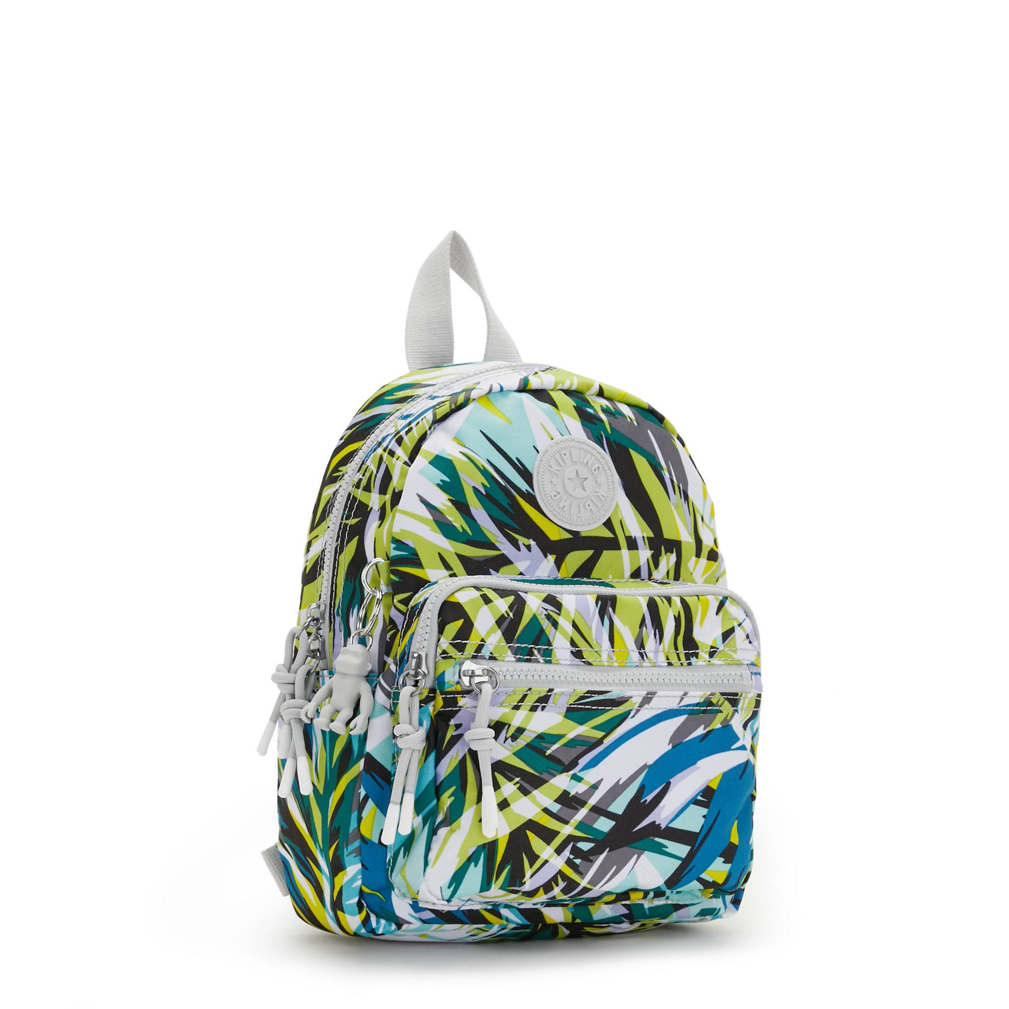 Kipling Farrah Small Printed Backpack - Lightweight Travel & School Bag for Women, Waterproof Laptop Backpack with USB Charging Port - Perfect for Commuting, College & Outdoor Adventures (Bright Palm MJ)