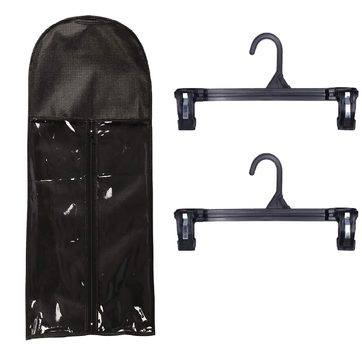 Kabello 2-Pack Black Wig Hangers with Cover - Portable Hair Extension Holder for Easy Storage & Organization - Perfect for Salon, Home, or Travel Use