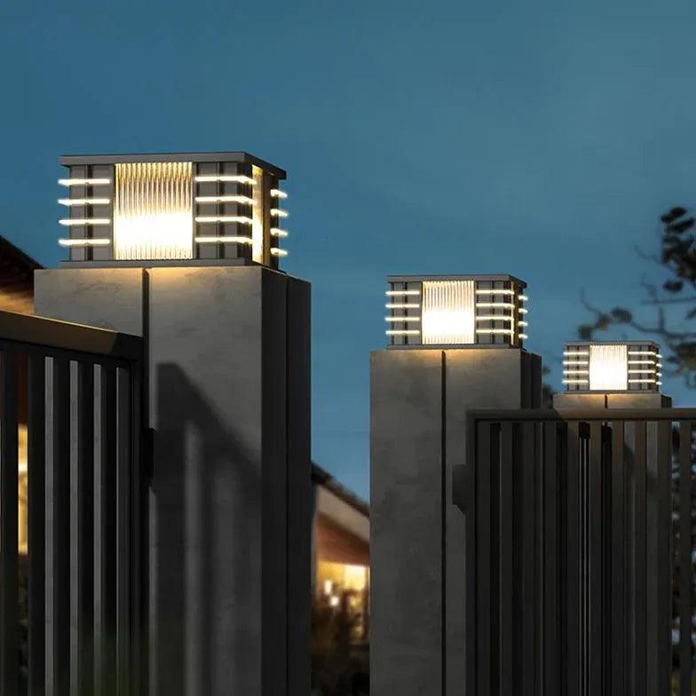 Square Black Solar Outdoor Pillar Lights - Waterproof Garden Pathway Lighting for Driveway, Walkway, Patio, Yard, and Landscape Decoration