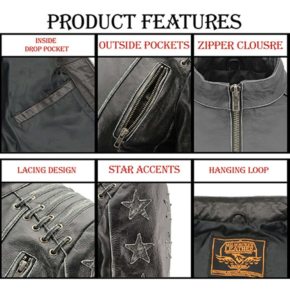 Milwaukee Leather MLL2527 Women's Elegant Distressed Brown Laced Leather Jacket – Stylish Outerwear for Casual Wear, Date Nights & Fall Fashion