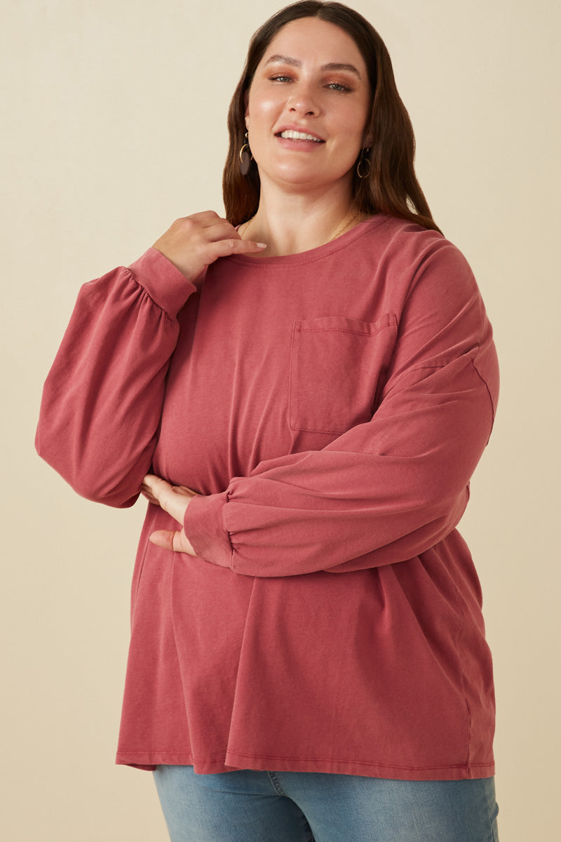 Women's Drop Shoulder Washed Long Sleeve Knit T-Shirt - Soft Casual Top for Everyday Wear, Layering & Fall Fashion