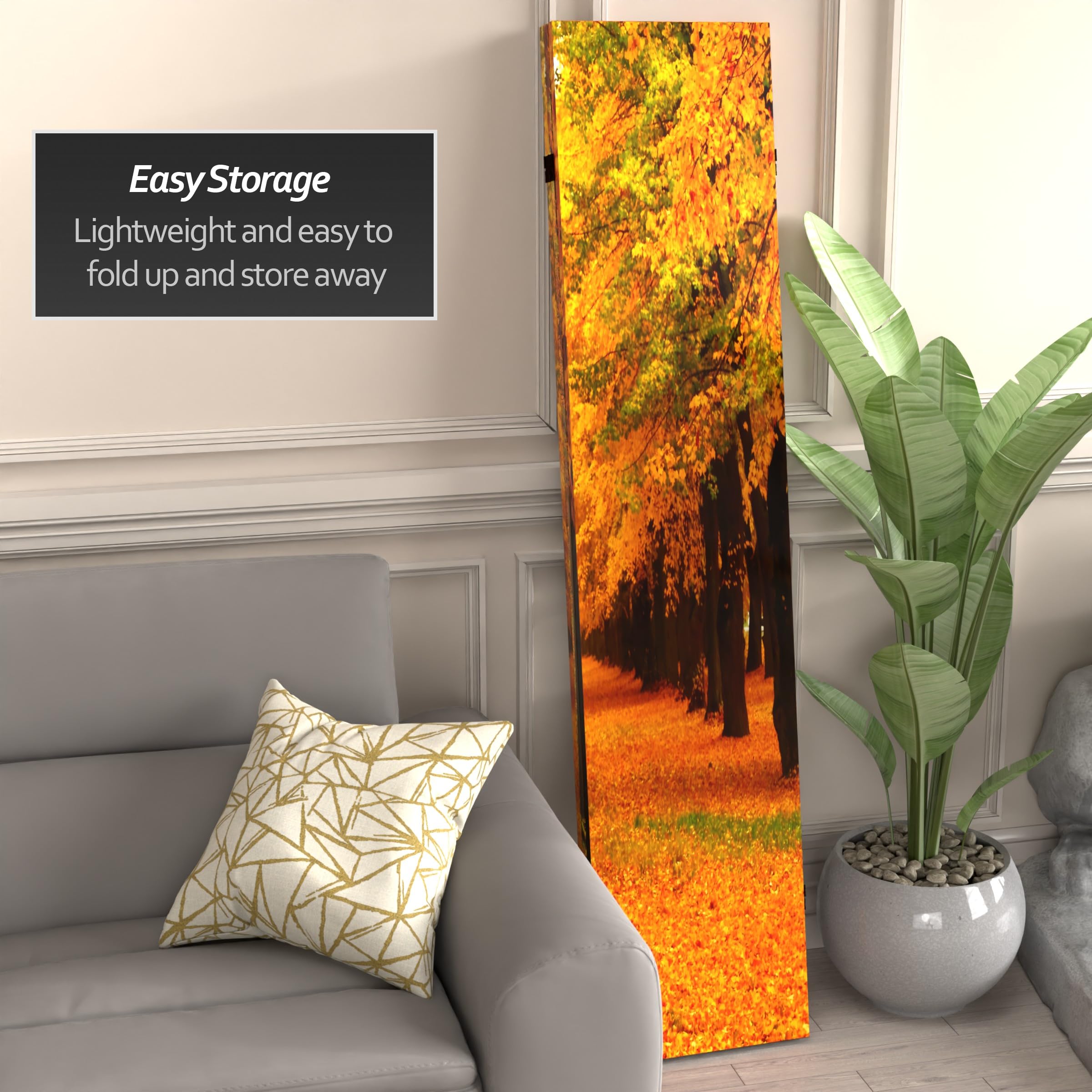 6 ft. Tall Double Sided Autumn Trees Room Divider - 71 Inch Height, 3 Panel Wide Folding Privacy Screen for Living Room, Bedroom, Office & Wedding Decor