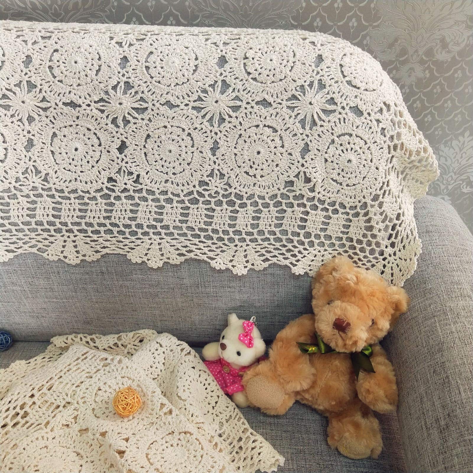 USTIDE 100% Cotton Lace Crochet Table Runner Set (2pcs) - 15.7