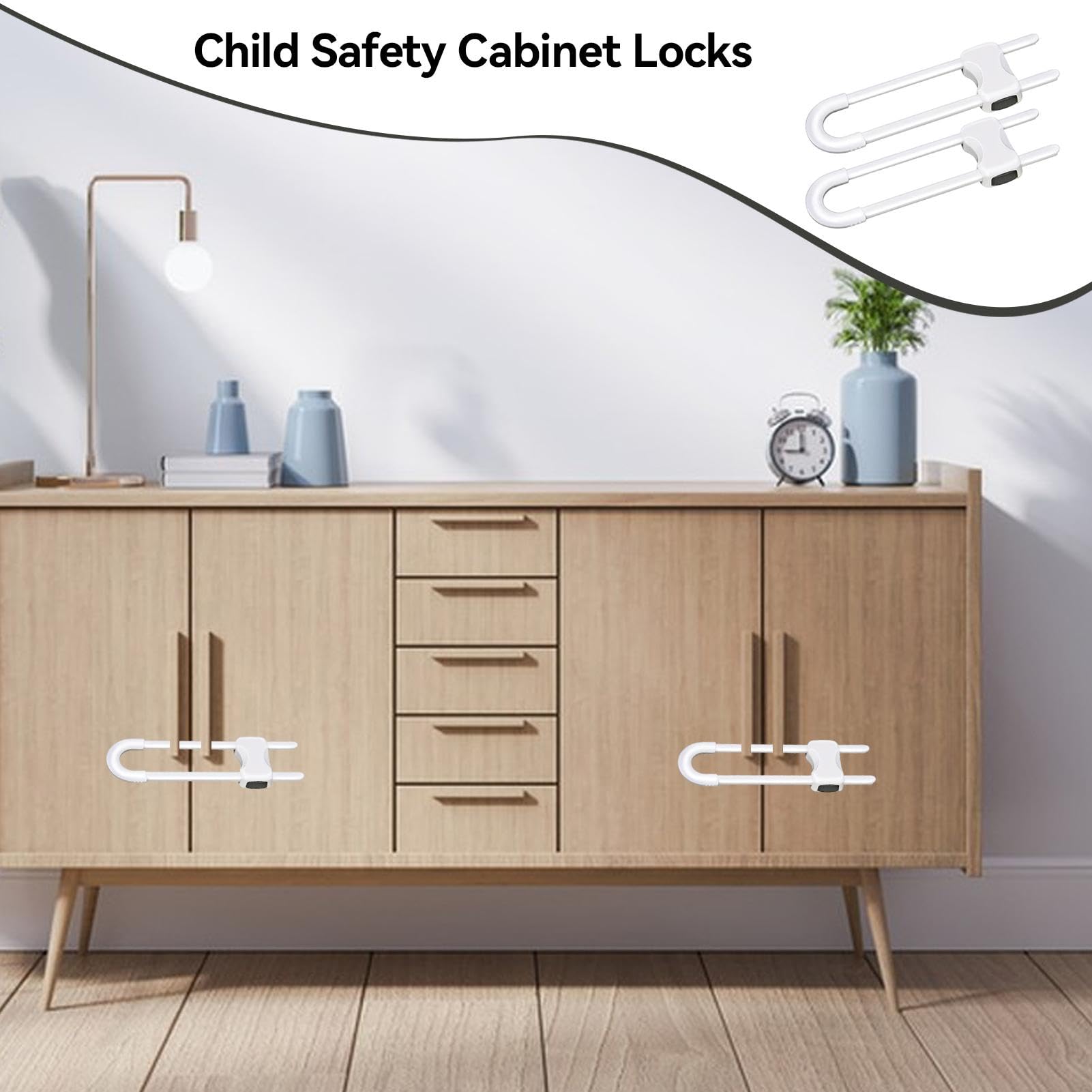Child Safety Cabinet Locks - Adjustable U-Shaped ABS Baby Proof Locks for Knob Handles (2 Pack) | Secure Kitchen Cabinets, Storage Cupboards & Closets | Perfect for Childproofing Homes with Toddlers