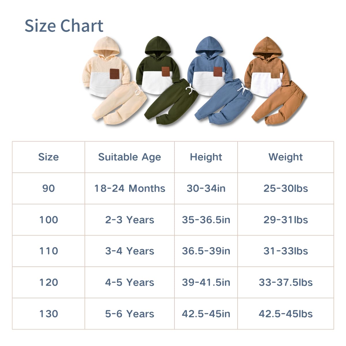 Boys' Fall Winter Waffle Hooded Sweatshirt & Pants Set - Color Block Long Sleeve Outfit for Toddlers | Warm Playdate & Preschool Clothing