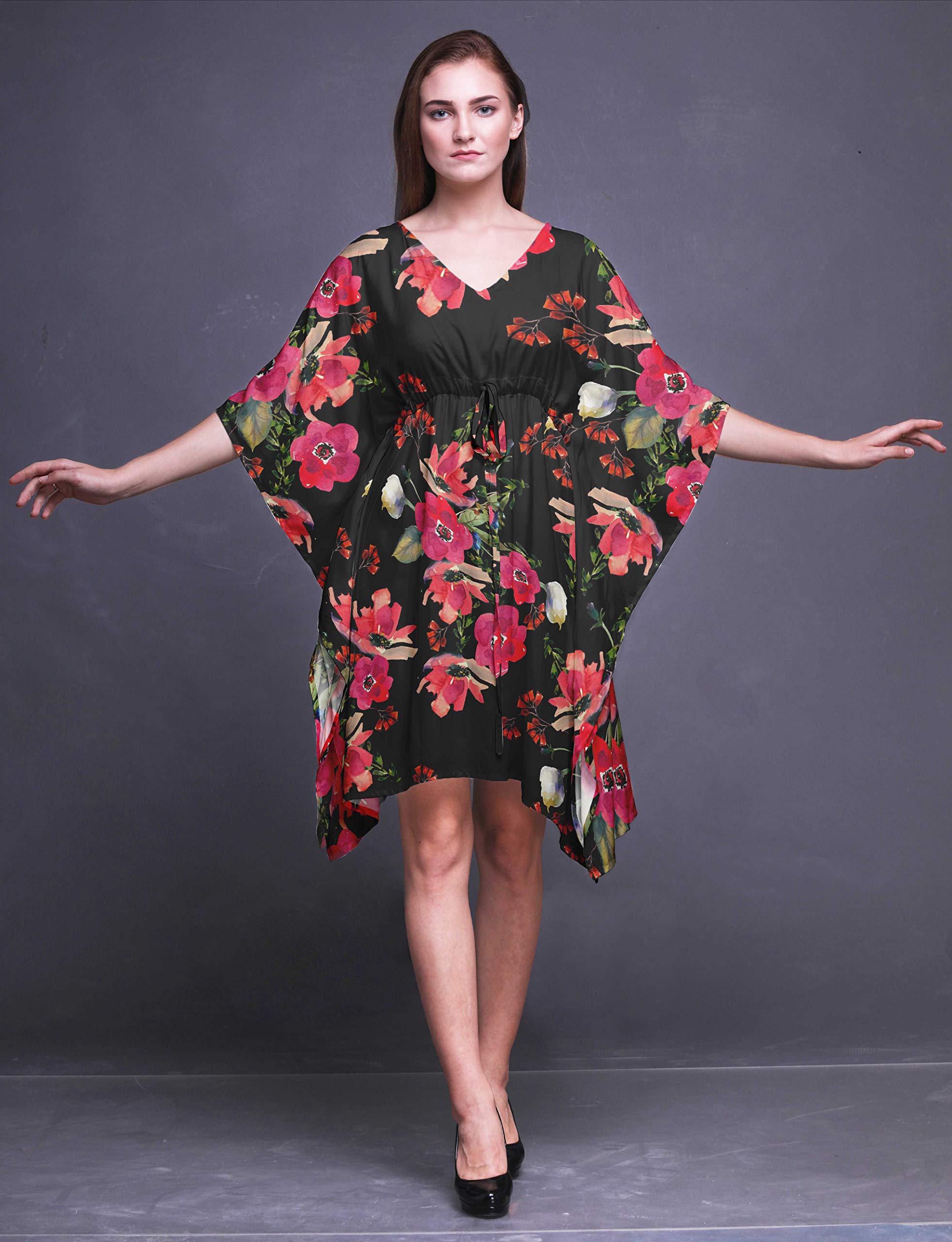 Bimba Women's Short Caftan Midi Dress - Beach Cover Up, Swimwear Cover Up, Summer Boho Kaftan Dress for Poolside, Vacation & Resort Wear