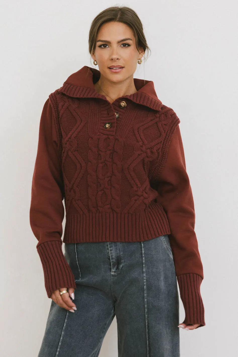 Stylish Burgundy Irene Cable Knit Sweater for Women | Cozy Winter Pullover | Perfect for Casual Outings, Office Wear & Holiday Gatherings