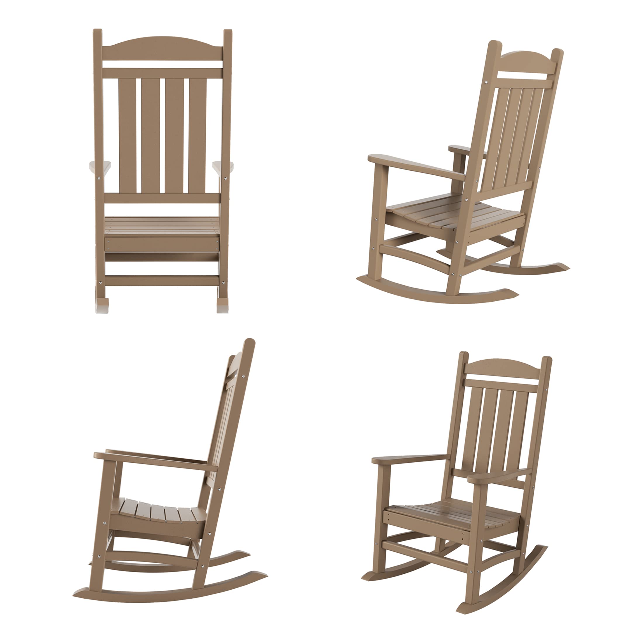 WO Home Furniture 4-Piece Patio Rocking Chair Set - Traditional Outdoor HDPE Rockers with UV & Weather Resistance (Weathered Wood Finish) - Perfect for Backyard, Garden, Porch & Poolside Relaxation