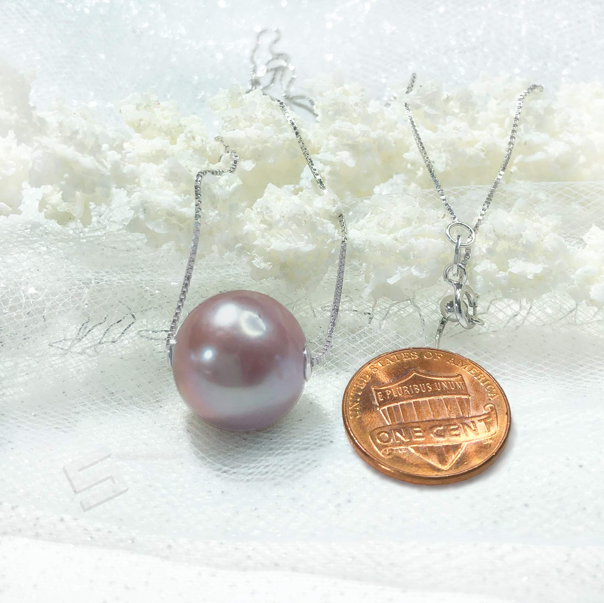 14.5MM Genuine Freshwater Cultured Pearl Sterling Silver Adjustable Floating Necklace - Undyed Natural Pearl Jewelry for Women - Perfect for Weddings, Parties & Everyday Elegance
