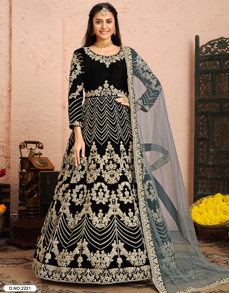 Black Velvet Anarkali Suits for Women - Elegant Indian Party Wear & Festive Occasions