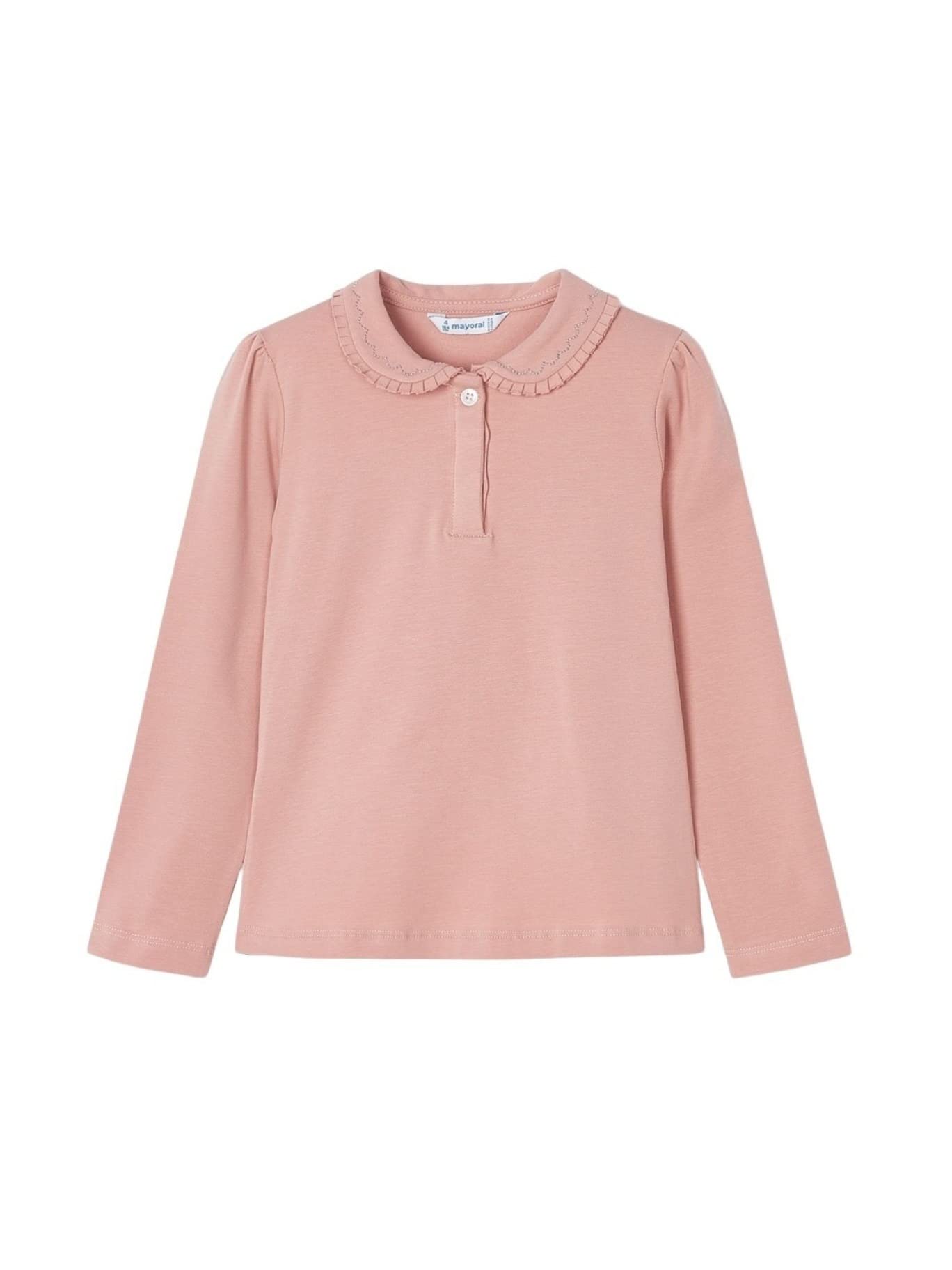 Mayoral Girls' Long Sleeve Basic Polo Shirt - Rose Pink 0131 | Comfortable School Uniform & Casual Everyday Wear