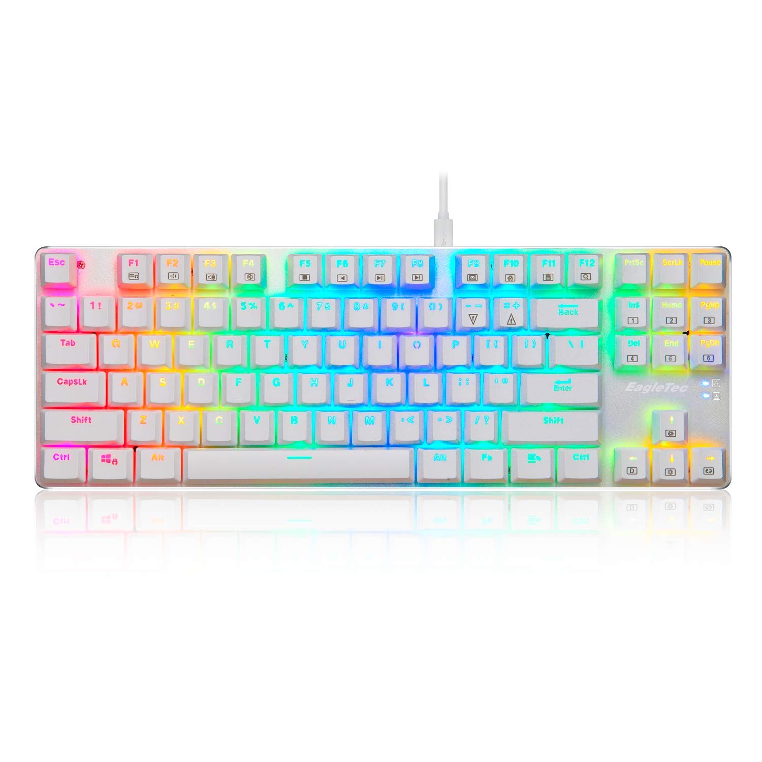 EagleTec KG061 RGB Mechanical Gaming Keyboard - 87 Keys for PC Gamers (White)