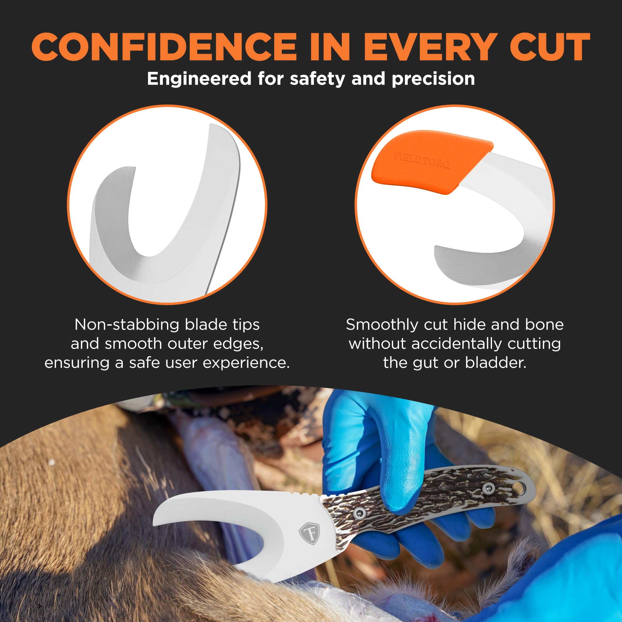 4-in-1 Hunting Field Dressing Kit with Sheath & Sharpener - Professional Skinning Knife, Gut Hook & Deer Hunting Tool Set for Outdoor Adventures, Camping & Survival Gear