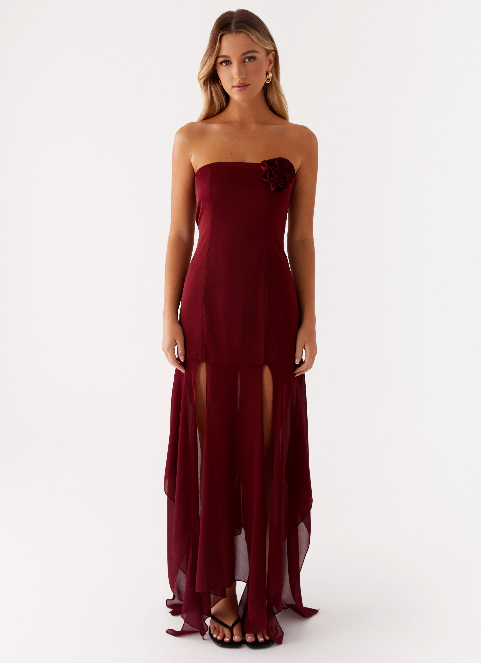 Elegant Satin Maxi Dress in Cherry Red - Perfect for Weddings, Parties & Evening Events | Women's Formal Long Dress