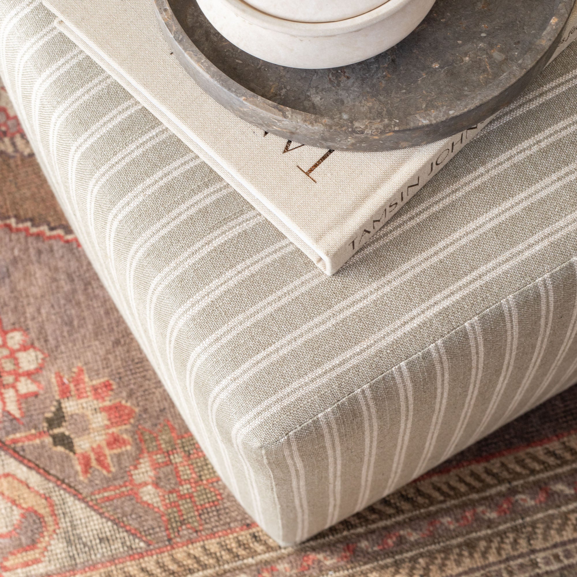 Conway Stripe 16x16 Cube Storage Ottoman with Removable Cover - Sage Green - Perfect for Living Room, Bedroom & Home Decor
