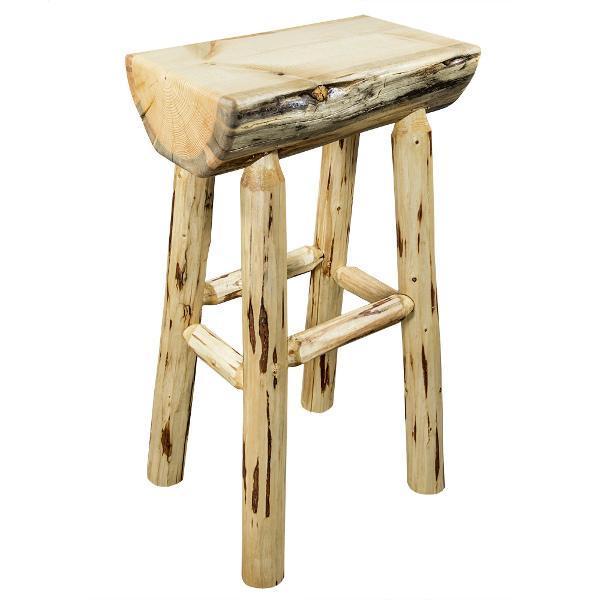 Montana Half Log Barstool - Rustic Wood Bar Stool with Durable Exterior Stain Finish for Kitchen Island, Pub, or Outdoor Patio Seating