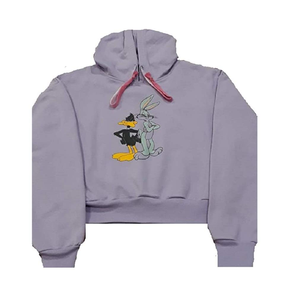 Juniors Bugs Bunny and Daffy Duck Cropped Pullover Hooded Sweatshirt - Cartoon Character Hoodie for Teens - Perfect for Casual Wear, School, and Outings