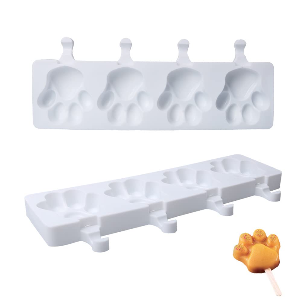 Bear Paw Silicone Popsicle Molds - 4 Cavity Ice Cream & Cakesicle Molds for Kids - BPA Free Baking Tools for Homemade Frozen Treats, Party Desserts & Summer Snacks