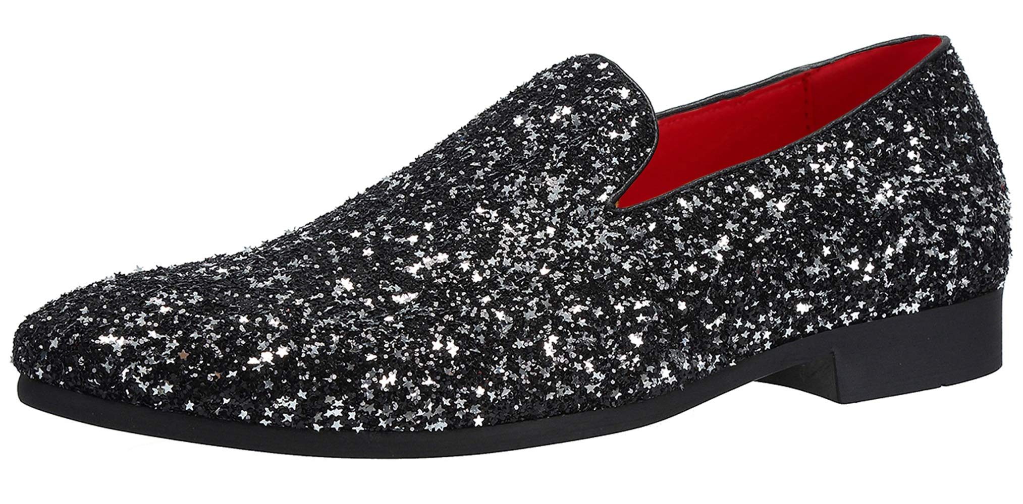 Santimon Men's Slip-On Loafers with Metallic Sequins - Glitter Dress Shoes for Nightclub, Wedding & Prom - Comfortable Luxury Loafers for Formal Events & Evening Parties