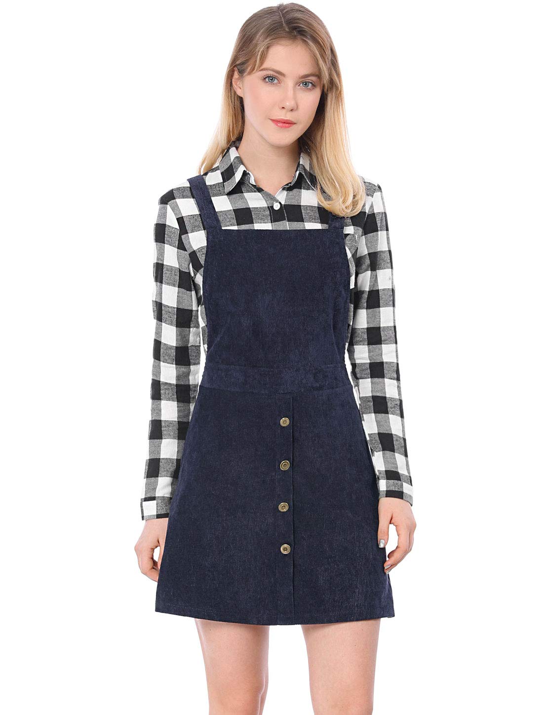 Allegra K Women's Corduroy Button Front A-Line Bib Overall Pinafore Dress | Casual Vintage Style Jumpsuit for Women | Perfect for Fall, Winter, Date Night & Outdoor Activities