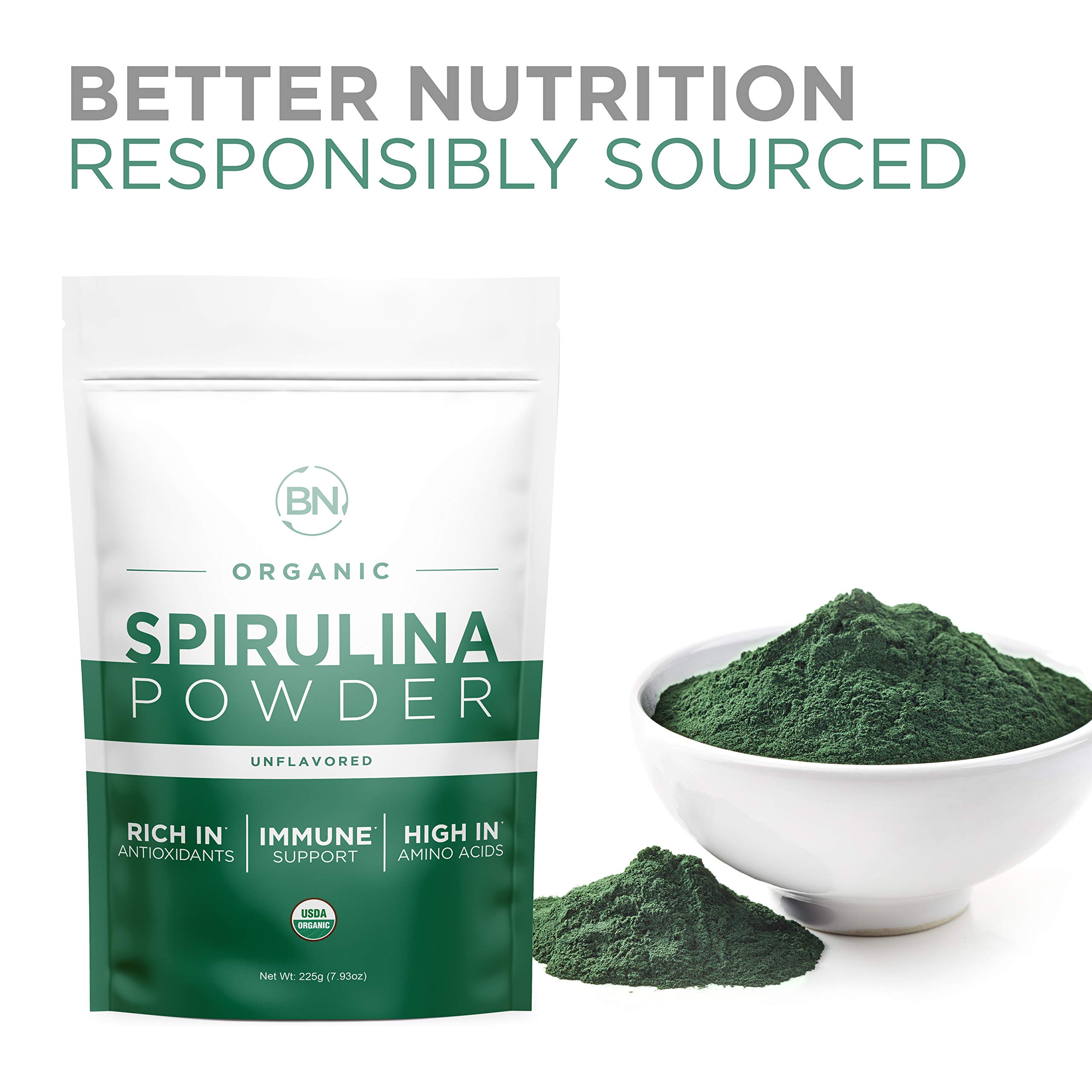 Organic Spirulina Powder 225g (64 Servings, 3.5g per Serving) - USDA Certified, RAW, Nutrient-Dense Superfood with 70% Protein - Vegan Protein Source for Smoothies, Energy Boosts & Detox - Pure & Natural Dietary Supplement