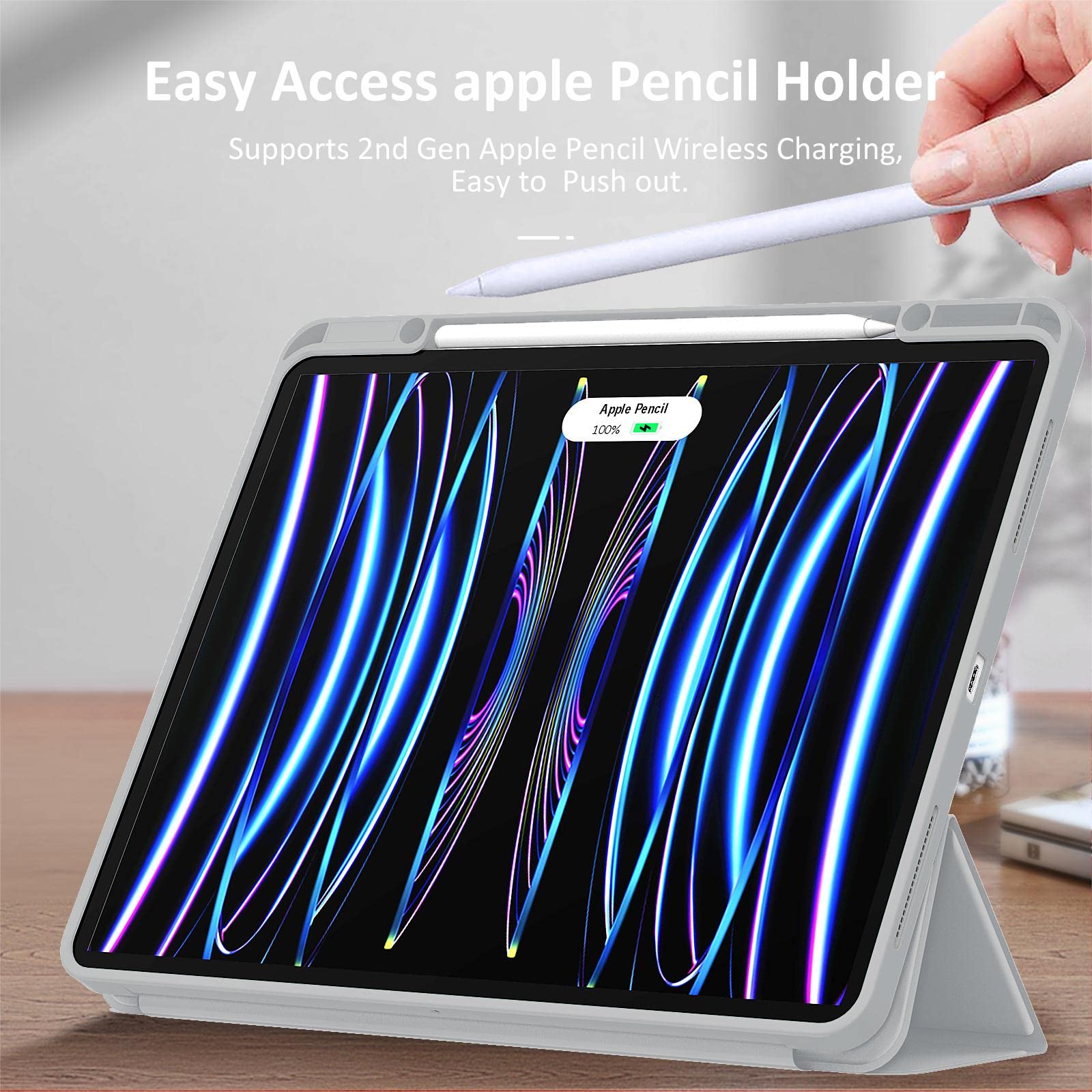 Premium iPad Pro 12.9 Case (6th/5th/4th/3rd Gen) - Trifold Stand Cover with Pencil Holder & Auto Wake/Sleep | TPU Back Protection for iPad Pro 12.9 (2022/2021/2020/2018 Models) | Perfect for Work, Study & Travel (Dark Grey)