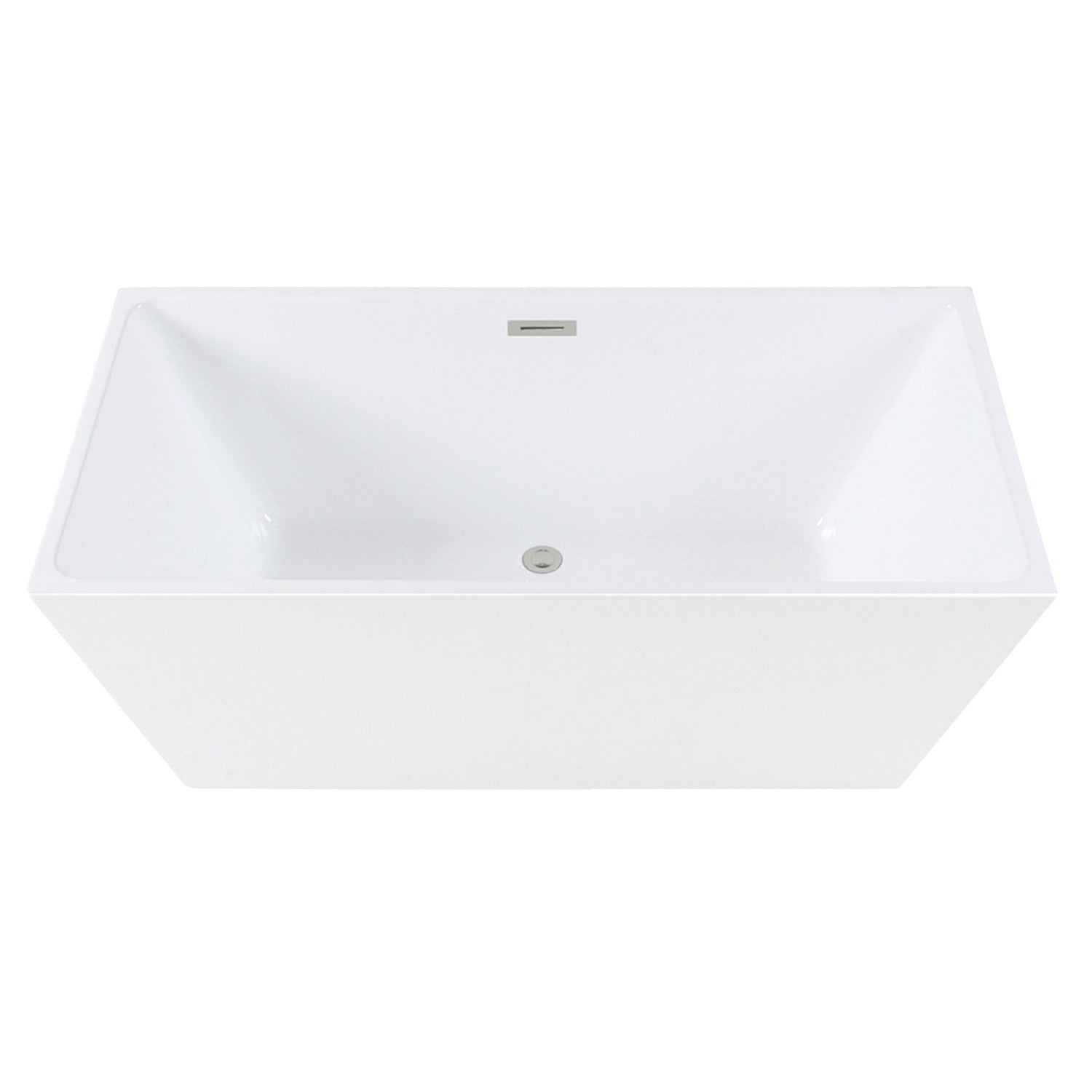 Aqua Eden 59-Inch Acrylic Freestanding Bathtub - White Glossy Finish with Polished Nickel Drain - Double Ended Rectangular Soaking Tub for Luxury Bathroom & Spa Relaxation at Home