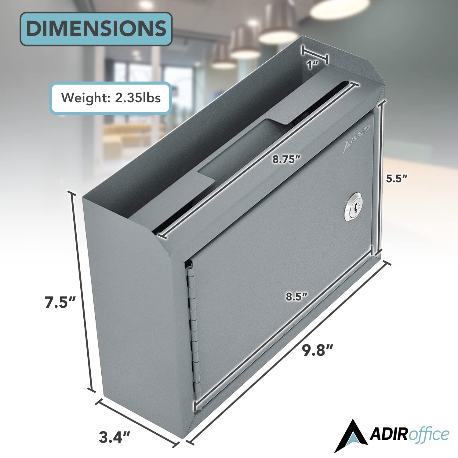 Adir Locking Suggestion Box with Money Slot - Secure Cash Drop Box for Donations, Tips & Payments - 9.8x7.5x3.4 Inch Wall Mount Metal Deposit Box in Gray - Ideal for Offices, Retail Stores & Community Centers