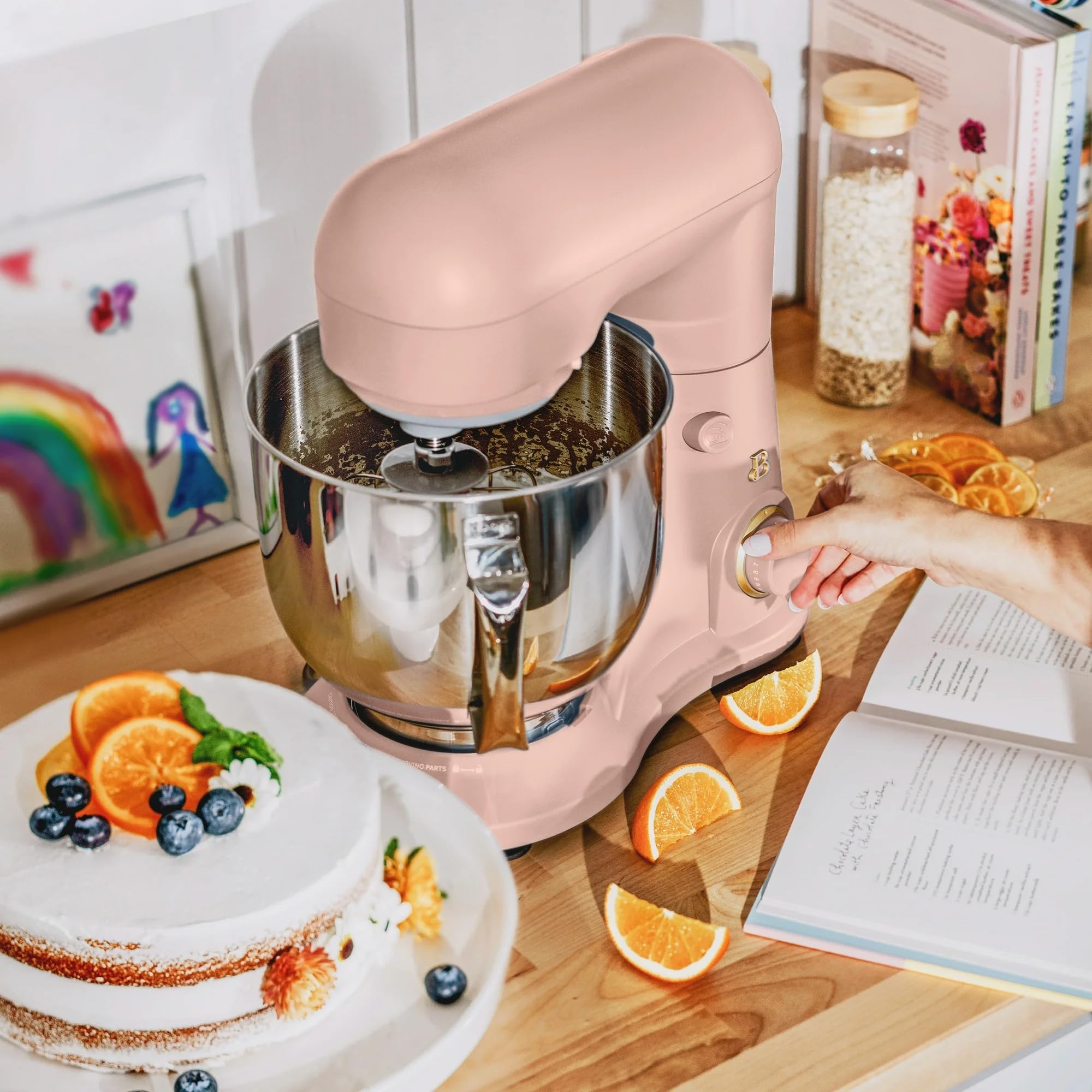 5.3 Qt Stand Mixer with Tilt-Head - Lightweight Powerful 300W Motor - 12 Speed Settings - Includes Beater, Whisk & Dough Hook - Splash Shield - by Drew Barrymore (Rose) - Perfect for Baking Cakes, Cookies, Bread & Pastries at Home