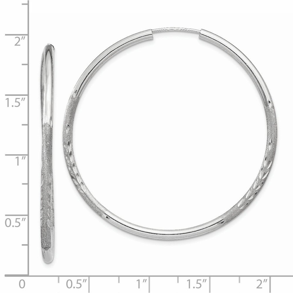 14K White Gold 2mm Diamond-Cut Endless Sterling Silver Hoop Earrings for Women - Elegant Everyday Jewelry for Work, Party & Special Occasions