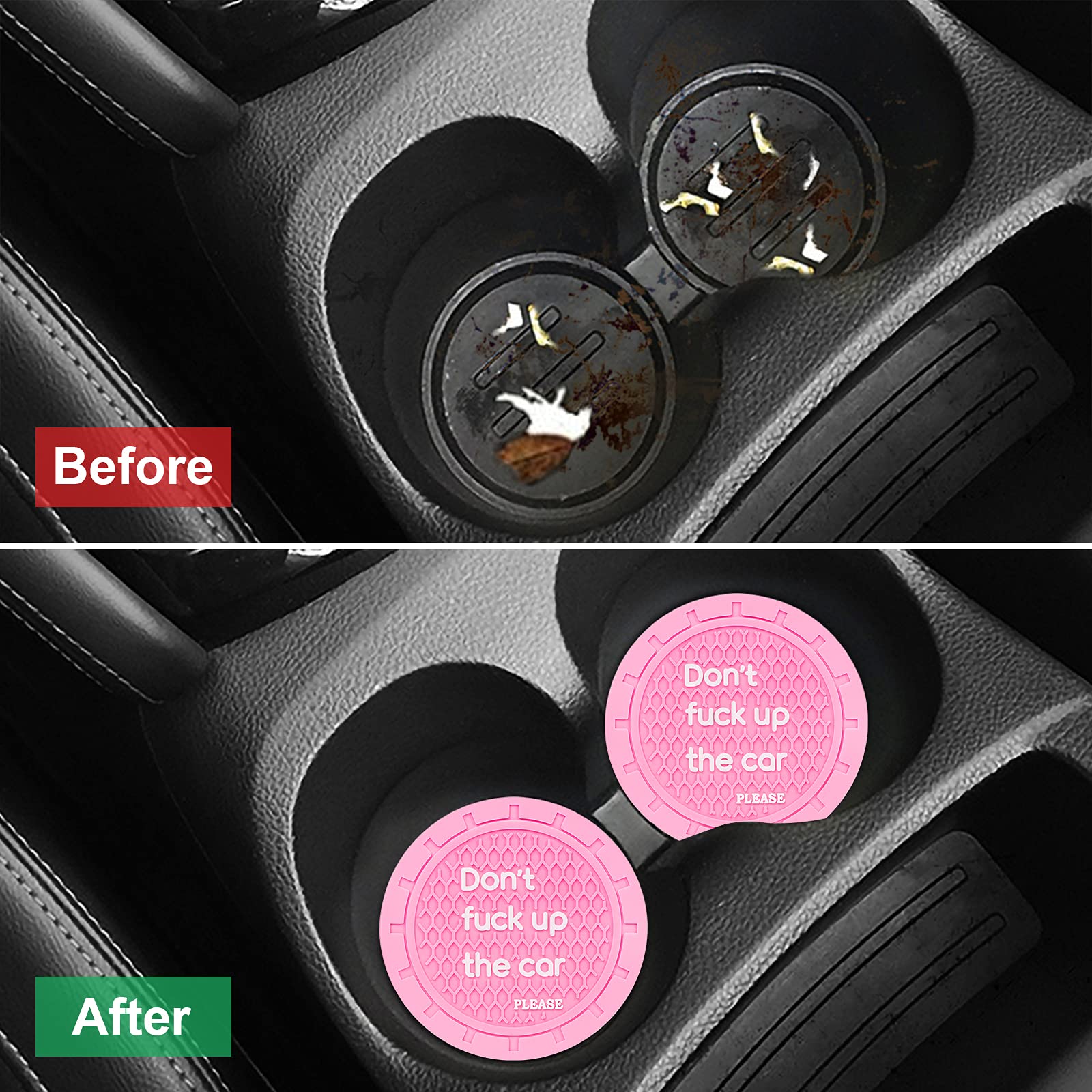 4PCS Non-Slip Silicone Car Cup Holder Coasters - Universal Fit for Most Vehicles, Pink Interior Accessories for Women | Perfect for Coffee, Drinks & Daily Commute