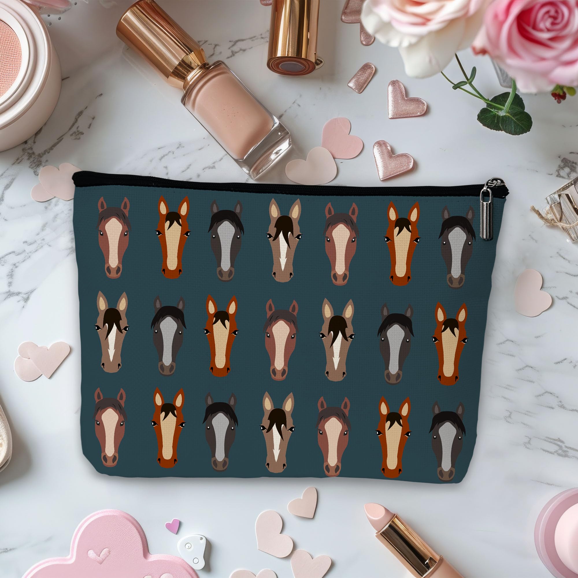 Funny Horses Makeup Bag for Women - Cute Small Zipper Pouch for Purse, Perfect Birthday Gift for Mom, Christmas Present for Sister Daughter & Bridesmaid - Ideal for Travel, Weekend Getaways & Daily Cosmetics Storage (Style A34)